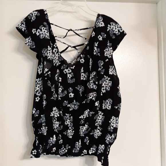 PEASANT STYLE NAVY COLLARED BLOUSE, 3X(21) - Picture 3 of 7